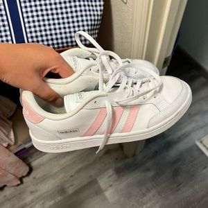 Pink and White Adidas Shoes